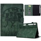 For Samsung Galaxy Tab S10 FE+ Cats Embossed Leather Smart Tablet Case(Green) - 1