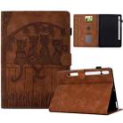 For Samsung Galaxy Tab S10 FE+ Cats Embossed Leather Smart Tablet Case(Brown) - 1