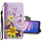 For Vivo Y11 (2019) Colored Drawing Pattern Horizontal Flip Leather Case with Holder & Card Slots & Wallet(Yellow Flower Butterfly) - 1