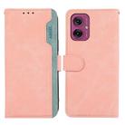 For Motorola Moto G55 5G ABEEL Color Block Magnetic RFID Leather Phone Case(Pink-Cyan) - 1