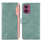 For Motorola Moto G55 5G ABEEL Color Block Magnetic RFID Leather Phone Case(Cyan-Pink) - 1