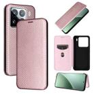 For Xiaomi 15 Pro Carbon Fiber Texture Flip Leather Phone Case(Pink) - 1