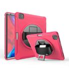 For iPad Pro 12.9 inch (2020) 360 Degree Rotation PC+TPU Protective Cover with Holder & Hand Strap & Pen Slot(Rose Red) - 1