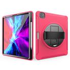 For iPad Pro 12.9 inch (2020) 360 Degree Rotation PC+TPU Protective Cover with Holder & Hand Strap & Pen Slot(Rose Red) - 1