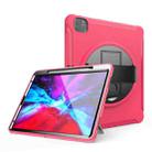 For iPad Pro 12.9 inch (2020) 360 Degree Rotation PC+TPU Protective Cover with Holder & Hand Strap & Pen Slot(Rose Red) - 4