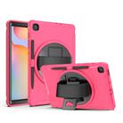 For Samsung Galaxy Tab S6 Lite 360 Degree Rotation PC+TPU Protective Cover with Holder & Hand Strap & Pen Slot(Rose Red) - 1