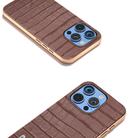 For iPhone 16 Pro Max ABEEL Electroplating Frame Crocodile Texture Genuine Leather Phone Case(Brown) - 3