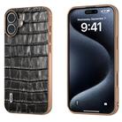 For iPhone 16 Plus ABEEL Electroplating Frame Crocodile Texture Genuine Leather Phone Case(Black) - 1