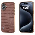 For iPhone 16 ABEEL Electroplating Frame Crocodile Texture Genuine Leather Phone Case(Brown) - 1