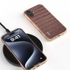 For iPhone 16 ABEEL Electroplating Frame Crocodile Texture Genuine Leather Phone Case(Brown) - 2