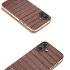 For iPhone 16 ABEEL Electroplating Frame Crocodile Texture Genuine Leather Phone Case(Brown) - 3