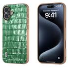 For iPhone 16 ABEEL Electroplating Frame Crocodile Texture Genuine Leather Phone Case(Green) - 1