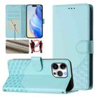 For iPhone 16 Pro Max Honeycomb Embossing RFID Leather Phone Case(Mint Green) - 1