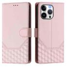 For iPhone 16 Pro Max Honeycomb Embossing RFID Leather Phone Case(Pink) - 2