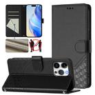 For iPhone 16 Pro Max Honeycomb Embossing RFID Leather Phone Case(Black) - 1