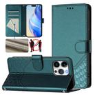 For iPhone 16 Pro Max Honeycomb Embossing RFID Leather Phone Case(Peacock Green) - 1