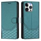 For iPhone 16 Pro Max Honeycomb Embossing RFID Leather Phone Case(Peacock Green) - 2