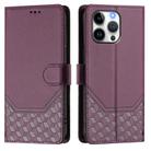 For iPhone 16 Pro Max Honeycomb Embossing RFID Leather Phone Case(Violet) - 2