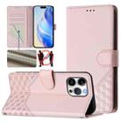 For iPhone 16 Pro Honeycomb Embossing RFID Leather Phone Case(Pink) - 1