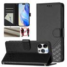 For iPhone 16 Pro Honeycomb Embossing RFID Leather Phone Case(Black) - 1