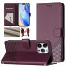 For iPhone 16 Pro Honeycomb Embossing RFID Leather Phone Case(Violet) - 1