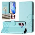 For iPhone 16 Plus Honeycomb Embossing RFID Leather Phone Case(Mint Green) - 1