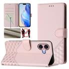 For iPhone 16 Plus Honeycomb Embossing RFID Leather Phone Case(Pink) - 1