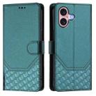 For iPhone 16 Plus Honeycomb Embossing RFID Leather Phone Case(Peacock Green) - 2