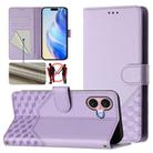 For iPhone 16 Plus Honeycomb Embossing RFID Leather Phone Case(Light Purple) - 1