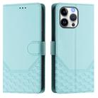 For iPhone 15 Pro Max Honeycomb Embossing RFID Leather Phone Case(Mint Green) - 2