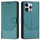 For iPhone 15 Pro Honeycomb Embossing RFID Leather Phone Case(Peacock Green) - 2