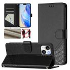 For iPhone 15 Plus Honeycomb Embossing RFID Leather Phone Case(Black) - 1