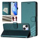 For iPhone 15 Plus Honeycomb Embossing RFID Leather Phone Case(Peacock Green) - 1