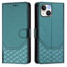 For iPhone 15 Plus Honeycomb Embossing RFID Leather Phone Case(Peacock Green) - 2