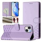 For iPhone 15 Plus Honeycomb Embossing RFID Leather Phone Case(Light Purple) - 1