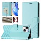 For iPhone 15 Honeycomb Embossing RFID Leather Phone Case(Mint Green) - 1