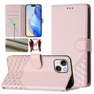 For iPhone 15 Honeycomb Embossing RFID Leather Phone Case(Pink) - 1