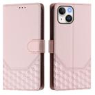 For iPhone 15 Honeycomb Embossing RFID Leather Phone Case(Pink) - 2