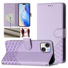 For iPhone 14 Plus Honeycomb Embossing RFID Leather Phone Case(Light Purple) - 1