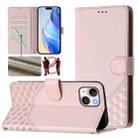 For iPhone 14 / 13 Honeycomb Embossing RFID Leather Phone Case(Pink) - 1