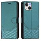 For iPhone 14 / 13 Honeycomb Embossing RFID Leather Phone Case(Peacock Green) - 2