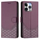 For iPhone 14 Pro Honeycomb Embossing RFID Leather Phone Case(Violet) - 2