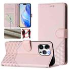 For iPhone 14 Pro Max Honeycomb Embossing RFID Leather Phone Case(Pink) - 1