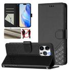 For iPhone 14 Pro Max Honeycomb Embossing RFID Leather Phone Case(Black) - 1