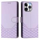 For iPhone 14 Pro Max Honeycomb Embossing RFID Leather Phone Case(Light Purple) - 2