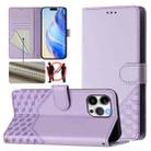 For iPhone 13 Pro Max Honeycomb Embossing RFID Leather Phone Case(Light Purple) - 1