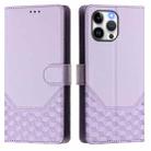 For iPhone 13 Pro Max Honeycomb Embossing RFID Leather Phone Case(Light Purple) - 2