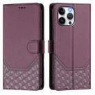 For iPhone 13 Pro Max Honeycomb Embossing RFID Leather Phone Case(Violet) - 2