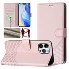 For iPhone 13 Pro Honeycomb Embossing RFID Leather Phone Case(Pink) - 1