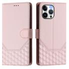 For iPhone 13 Pro Honeycomb Embossing RFID Leather Phone Case(Pink) - 2